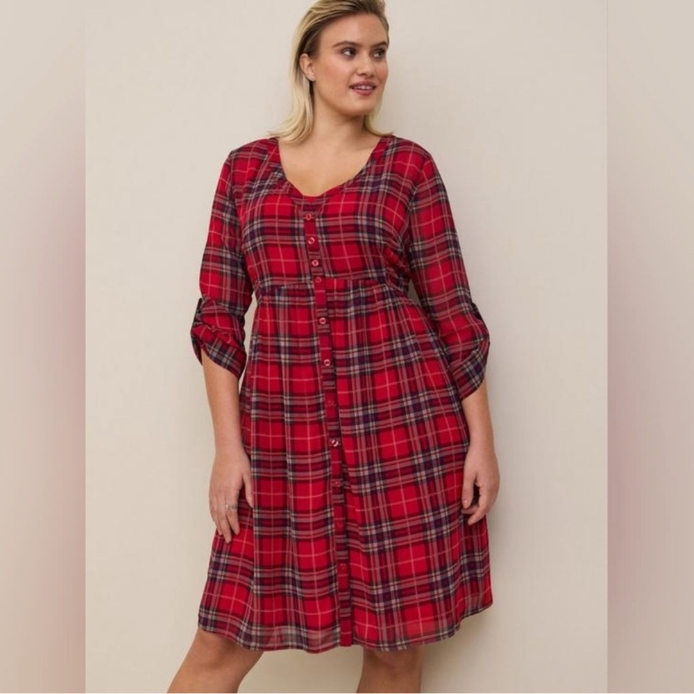 Red Plaid Button-Up Top